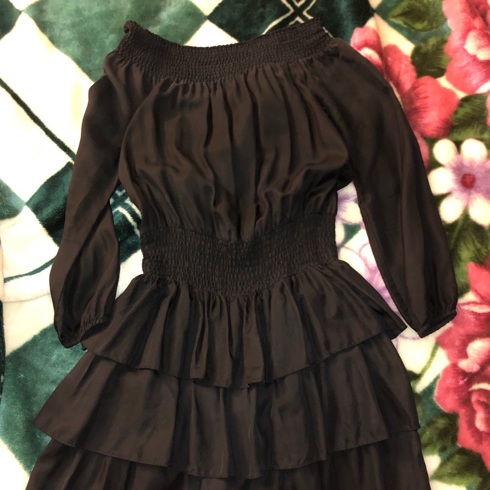 Michael Kors Black over the shoulder ruffle dress